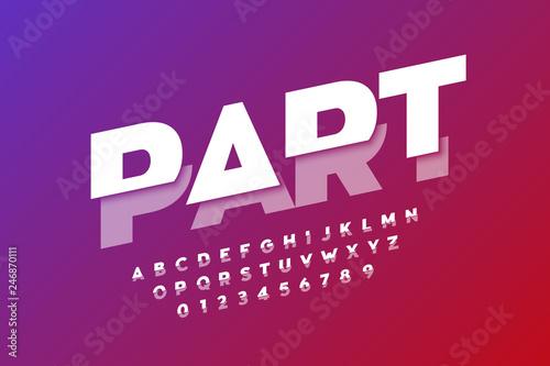 Modern font design, sliced alphabet letters and numbers
