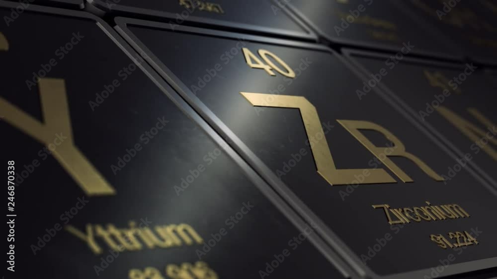 close up view of a periodic table of elements scrolling in front of the camera (3d render)