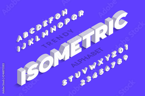 Isometric 3d font design, three-dimensional alphabet letters and numbers