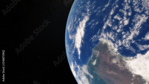 Fototapeta Naklejka Na Ścianę i Meble -  3D illustration Planet Earth blue against the background of the galaxy and the black starry sky (Elements of this image furnished by NASA)