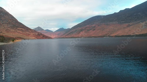 Hydroelectric power station in Silent Valley Nothen Ireland, video filmed with drone, water surrounded by mountains photo