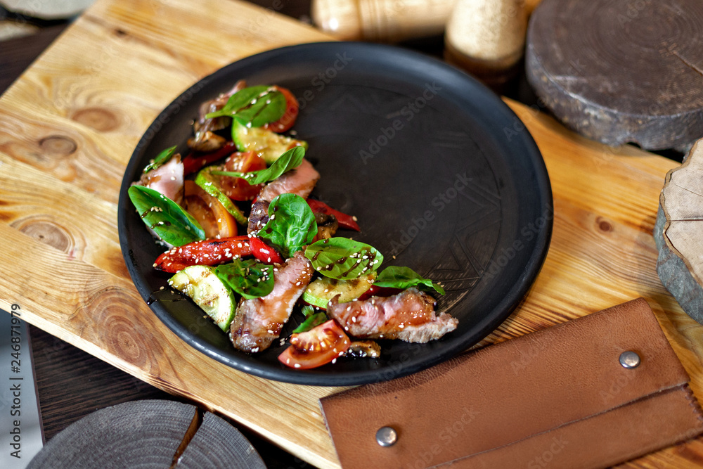 Warm salad with veal