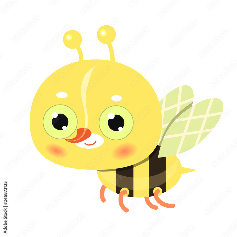 Yellow cute bee with green eyes isolated on white background Yellow cute bee with green eyes isolated on white background