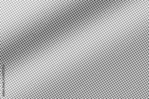 Black on white frequent halftone vector. Digital dotted texture. Smooth dotwork gradient for vintage effect.