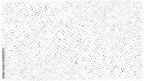 Abstract dots background. Monochrome grunge dirt texture. Halftone Pop Art comic pattern. Small Polka dot. Geometric wave vector pattern. Template for presentation flyer, business cards, report fabric