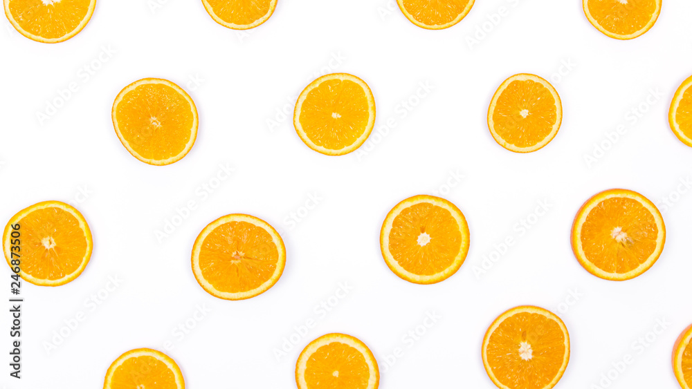Oranges on a white background. Slices of oranges. Oranges on a white background. Slices of oranges.