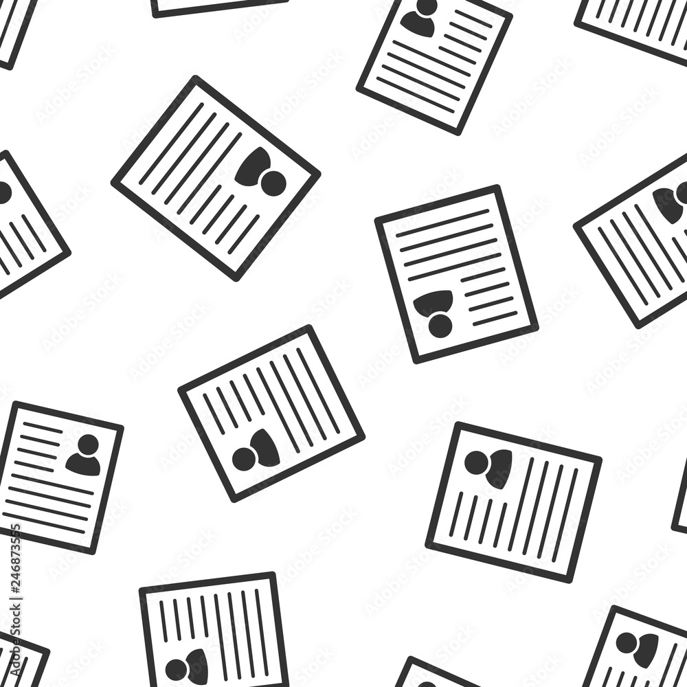 Resume icon seamless pattern background. Contract document vector illustration. Resume symbol pattern. Resume icon seamless pattern background. Contract document vector illustration. Resume symbol pattern.