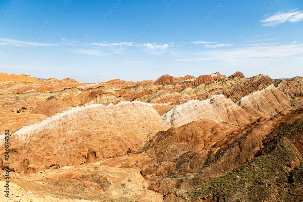 Fototapeta premium Danxia Feng, or Colored Rainbow Mountains, in Zhangye, Gansu, China. Here the view from the Sea of Clouds observation deck