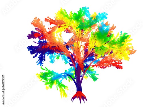 3d rendering of a rainbow colorful tree isolated on white background