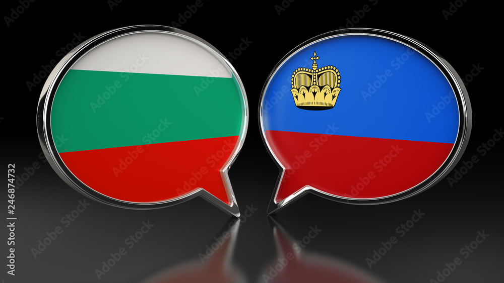 Bulgaria and Liechtenstein flags with Speech Bubbles. 3D illustration Bulgaria and Liechtenstein flags with Speech Bubbles. 3D illustration