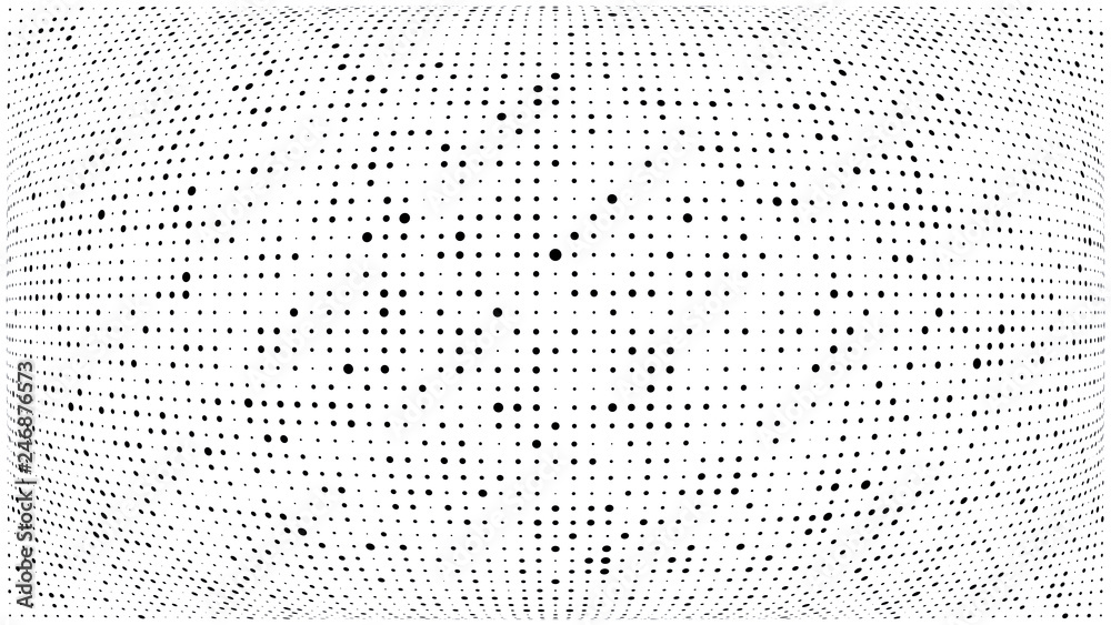 Abstract dots background. Dots pattern. Monochrome grunge dirt texture. Halftone Pop Art. Comic. Geometric small dots, wave 3d vector pattern. Template for presentation, business cards, report, fabric