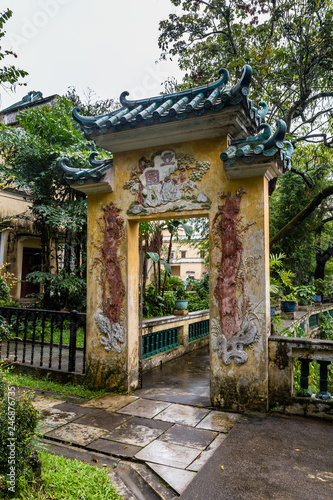 July 2017     Kaiping  China - Carved Arch in Li garden Kaiping Diaolou complex  near Guangzhou. Built by rich overseas Chinese  these family houses are a unique mix of Chinese and western architecture