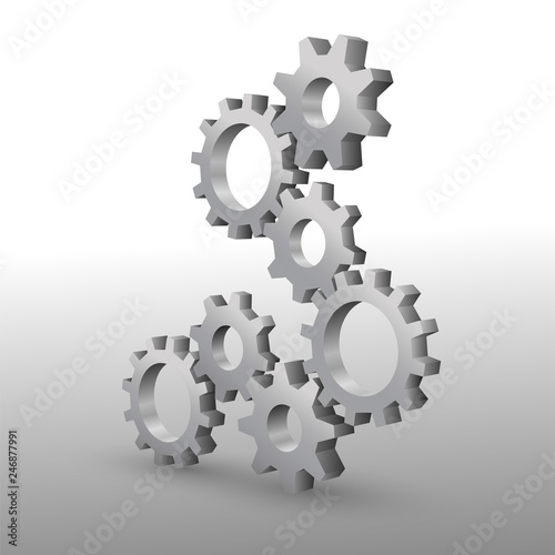 Beautiful realistic 3D metal cogwheels on white background.