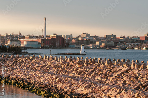 Hurricane barrier lighthouse New Bedford waterfront