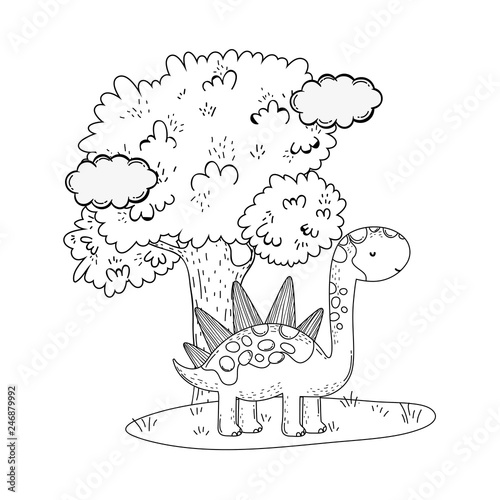 cute apatosaurus with tree in the landscape