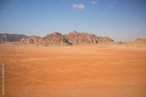 vivid summer panorama scenery landscape of bright yellow and blue picturesque Middle East desert, world heritage touristic site concept 