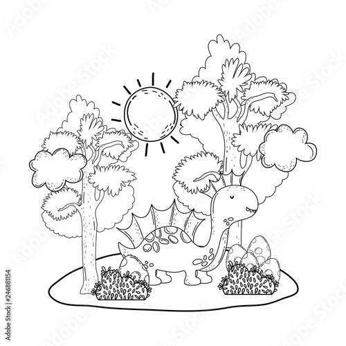 cute apatosaurus with tree in the landscape