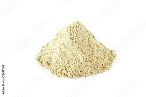 ground white pepper powder spice isolated in white background