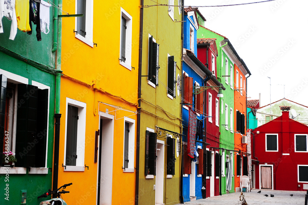 Venetian island district of colorful houses in Italy