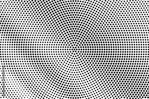 Black on white halftone vector. Circular dotted texture. Diagonal dotwork gradient. Monochrome halftone overlay