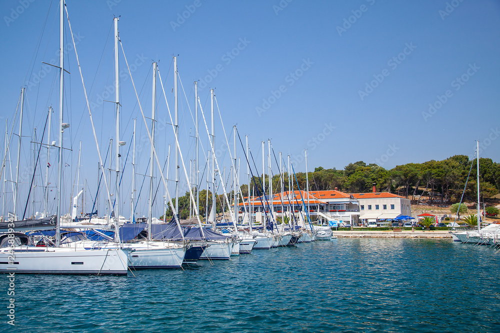 View of the pier with yachts, Marina Port Porec Istrian Peninsula, Croatia, Europe