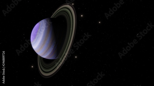 Fototapeta Naklejka Na Ścianę i Meble -  Exoplanet with rings gas giant Saturn planet 3D illustration (Elements of this image furnished by NASA)