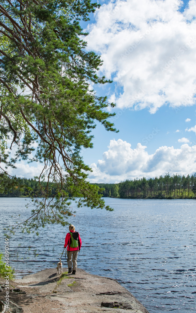 Woman hiking in forest