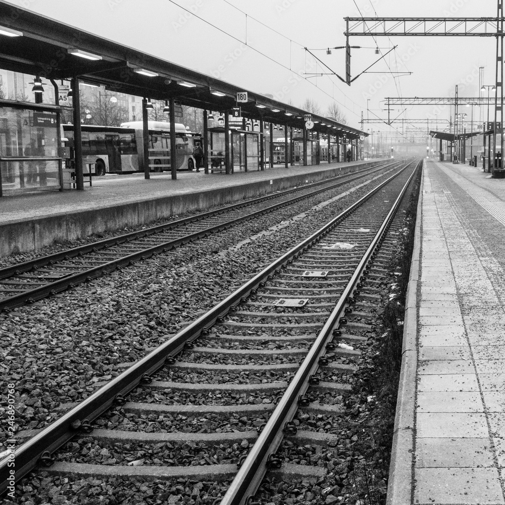 leading lines to the vanishing point - railway tracks in linköping sweden