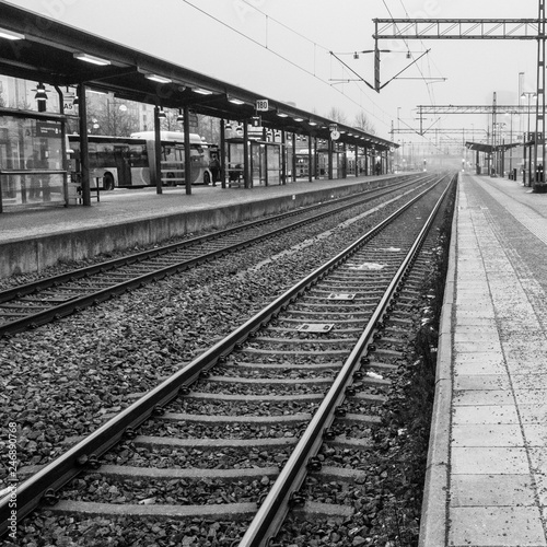leading lines to the vanishing point - railway tracks in linköping sweden
