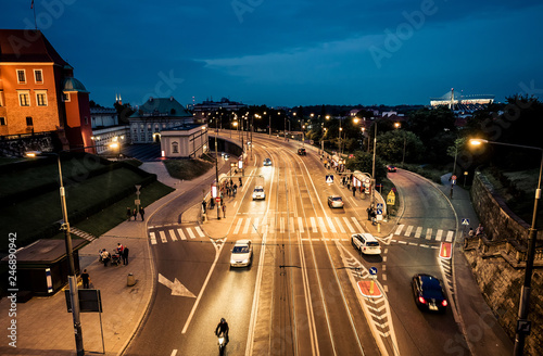 night view on Warsaw from the bridge of the central square, Poland