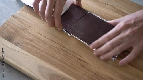 unpacking chocolate bar