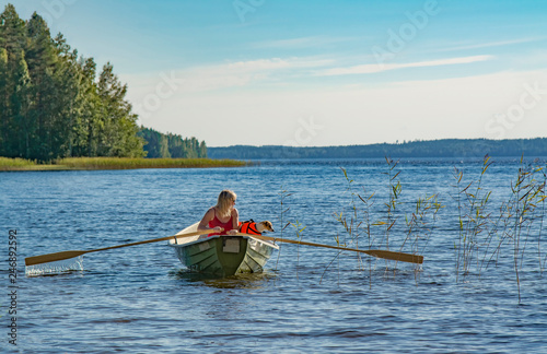 Woman canoeing on the lake