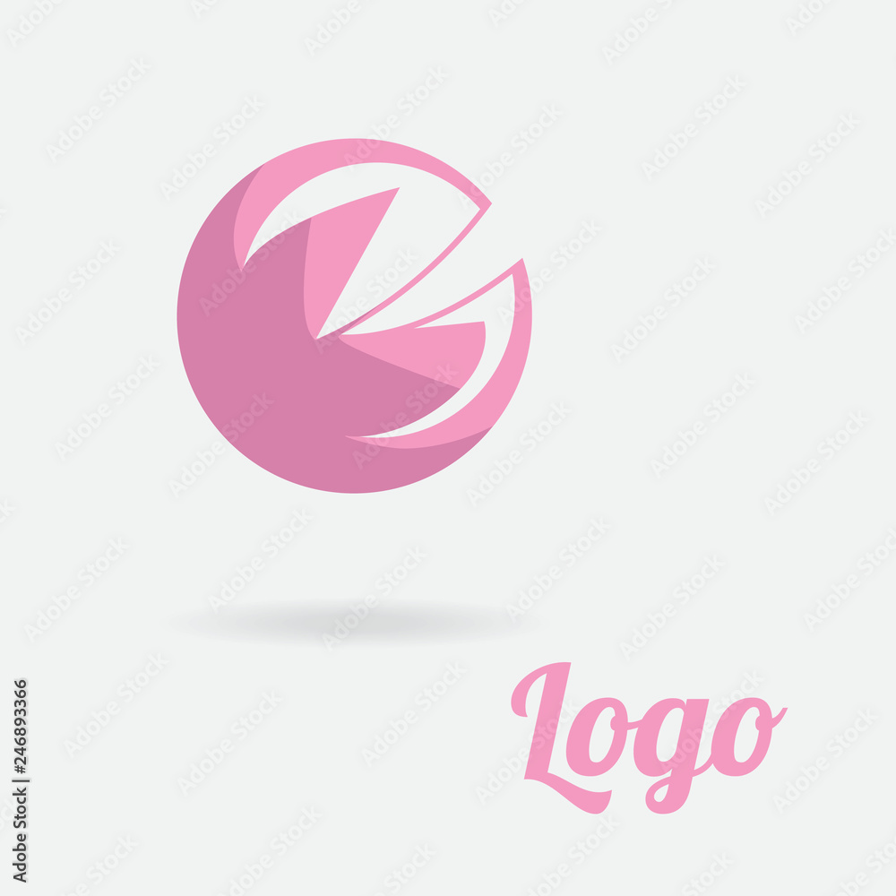 Pink logo in the form of a petal/The figure depicts the logo, which consists of a circle, pink with a shadow. Logo for a new company, institution, enterprise. Pink logo in the form of a petal/The figure depicts the logo, which consists of a circle, pink with a shadow. Logo for a new company, institution, enterprise.