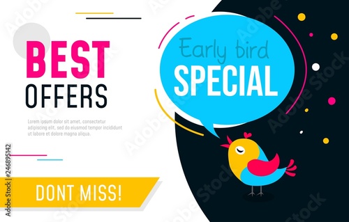Early bird special flyer or banner design template. Early bird discount promotion. Vector illustration