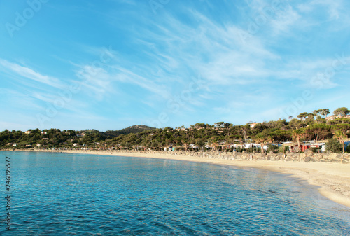 Nice view of the beach on a sunny day. France. Cote d Azur.