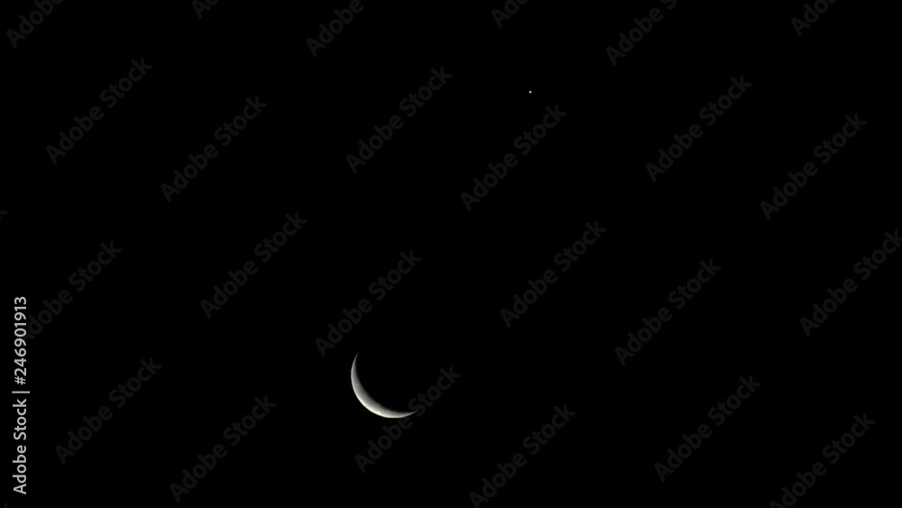 Tokyo,Japan-February 1, 2019: (from left)The Moon and Venus at daybreak
Tokyo,Japan-February 1, 2019: (from left)The Moon and Venus at daybreak