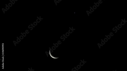 Tokyo,Japan-February 1, 2019: (from left)The Moon and Venus at daybreak 
