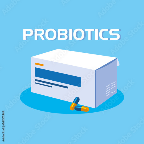 box of capsules medicines probiotics