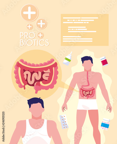 bodies of man with medicines probiotics