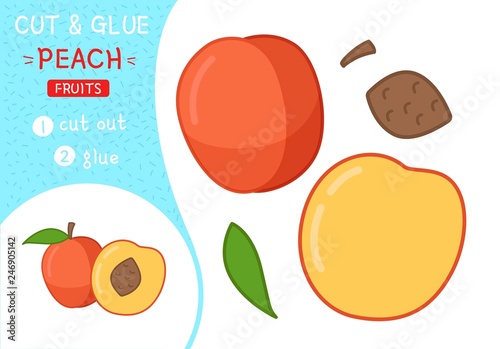 Education paper game for preshool children. Vector illustration. Cartoon peach.