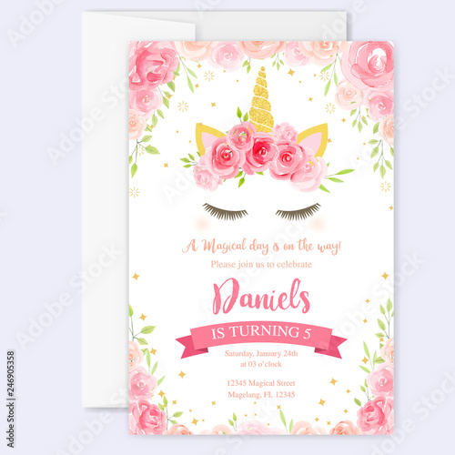 Cute unicorn graphics with flower wreath
