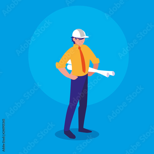 engineer worker with blueprints