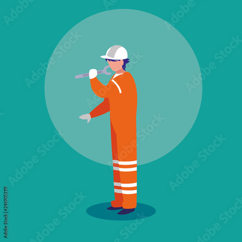 worker industrial with wrench tool