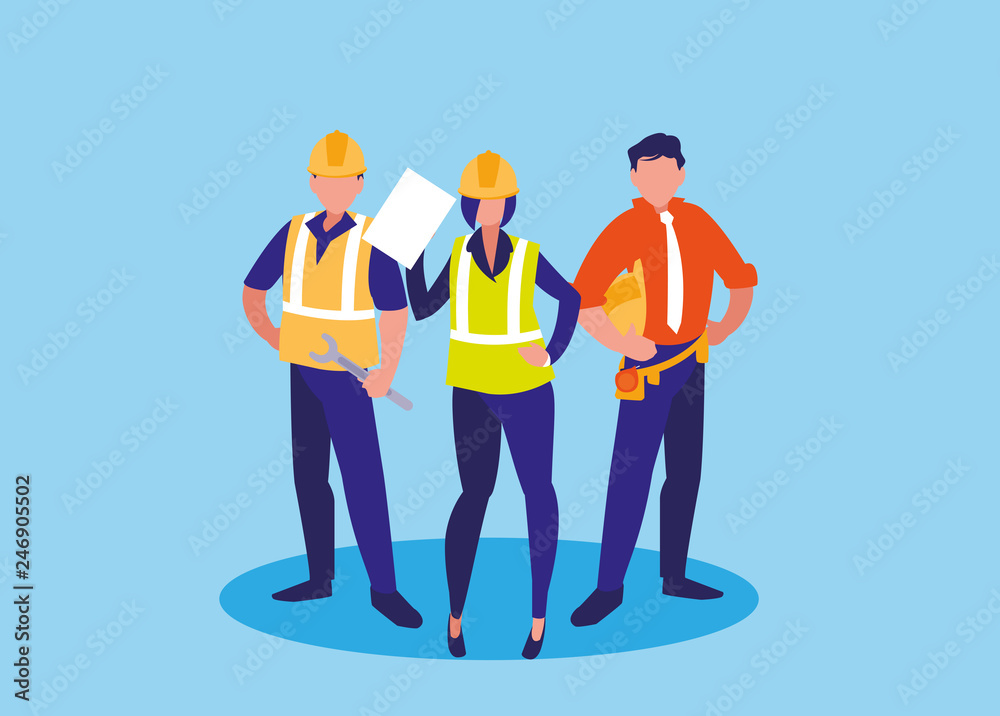 group of workers industrials avatar character - obrazy, fototapety, plakaty 