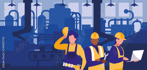 team work people in factory scene