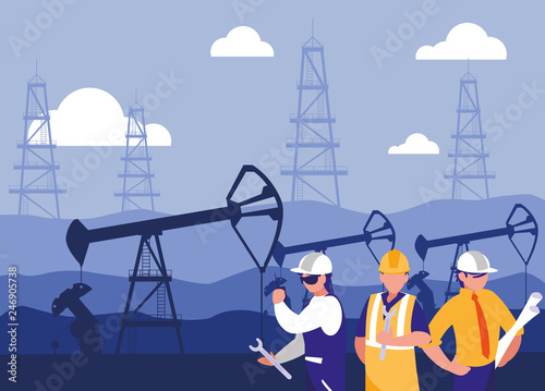 team workers extracting oil