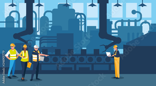 team work people in factory scene