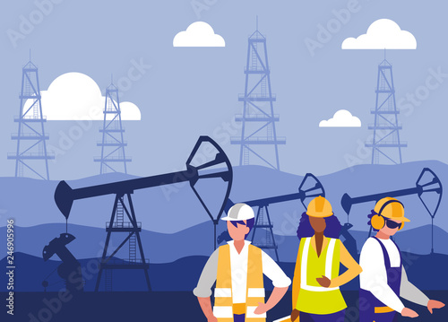 team workers extracting oil