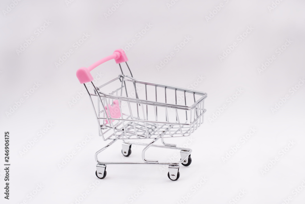 The shopping cart put on white background The shopping cart put on white background