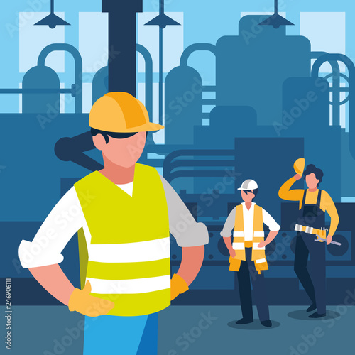 team work people in factory scene